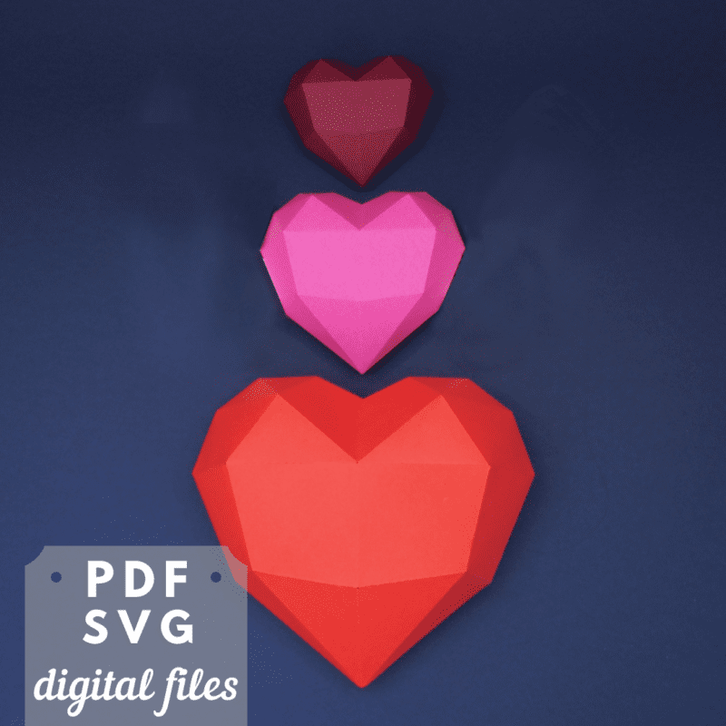 Paper Heart sculpture. 3d low poly papercraft. How to make a 3d heart out of paper.