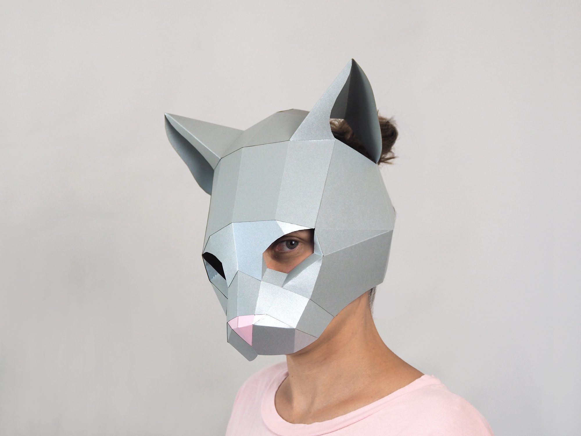 Paper cat mask. Low poly animal mask. Hand made cat costume. - Image 2