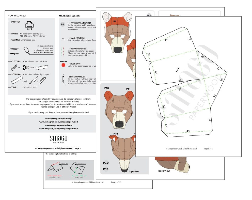 Bear mask. Low poly papercraft. - Image 4
