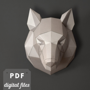 Paper Wolf sculpture. 3d papercraft wall art.