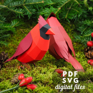 Red Bird paper sculture. DIY papercraft template.