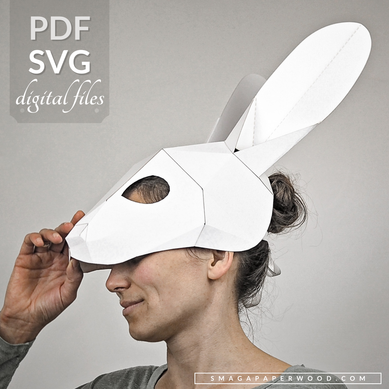 Rabbit mask template - Papercraft PDF and SVG files.
