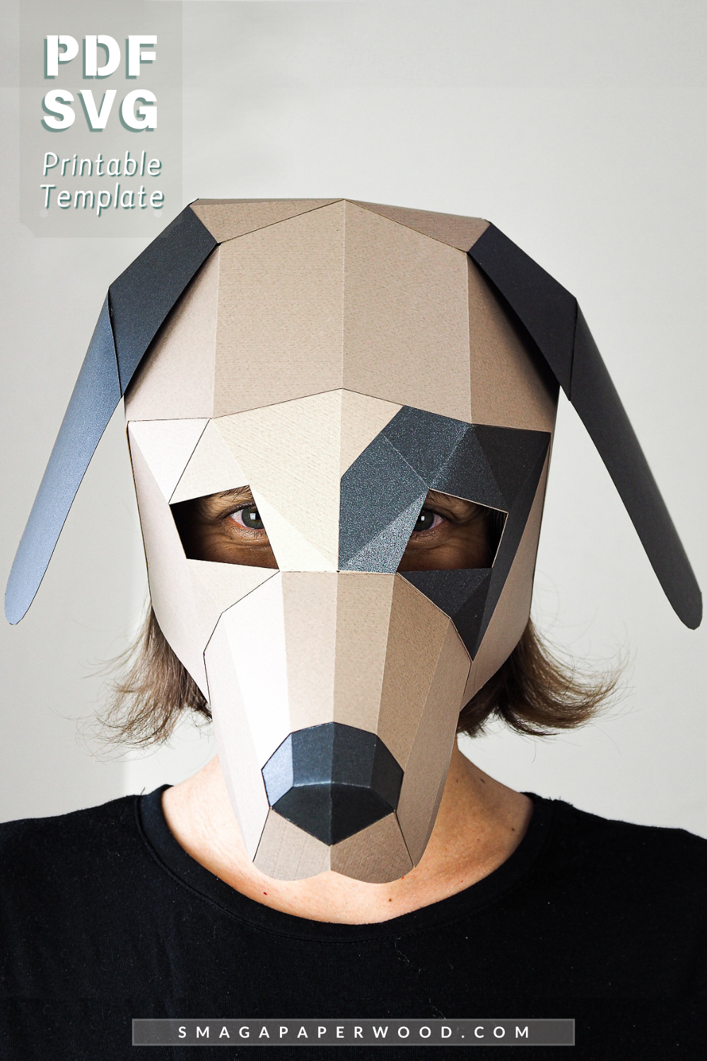 Women in brown dog mask made of paper
