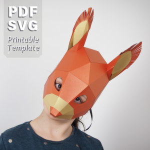 Girl in orange paper mask of a squirrell