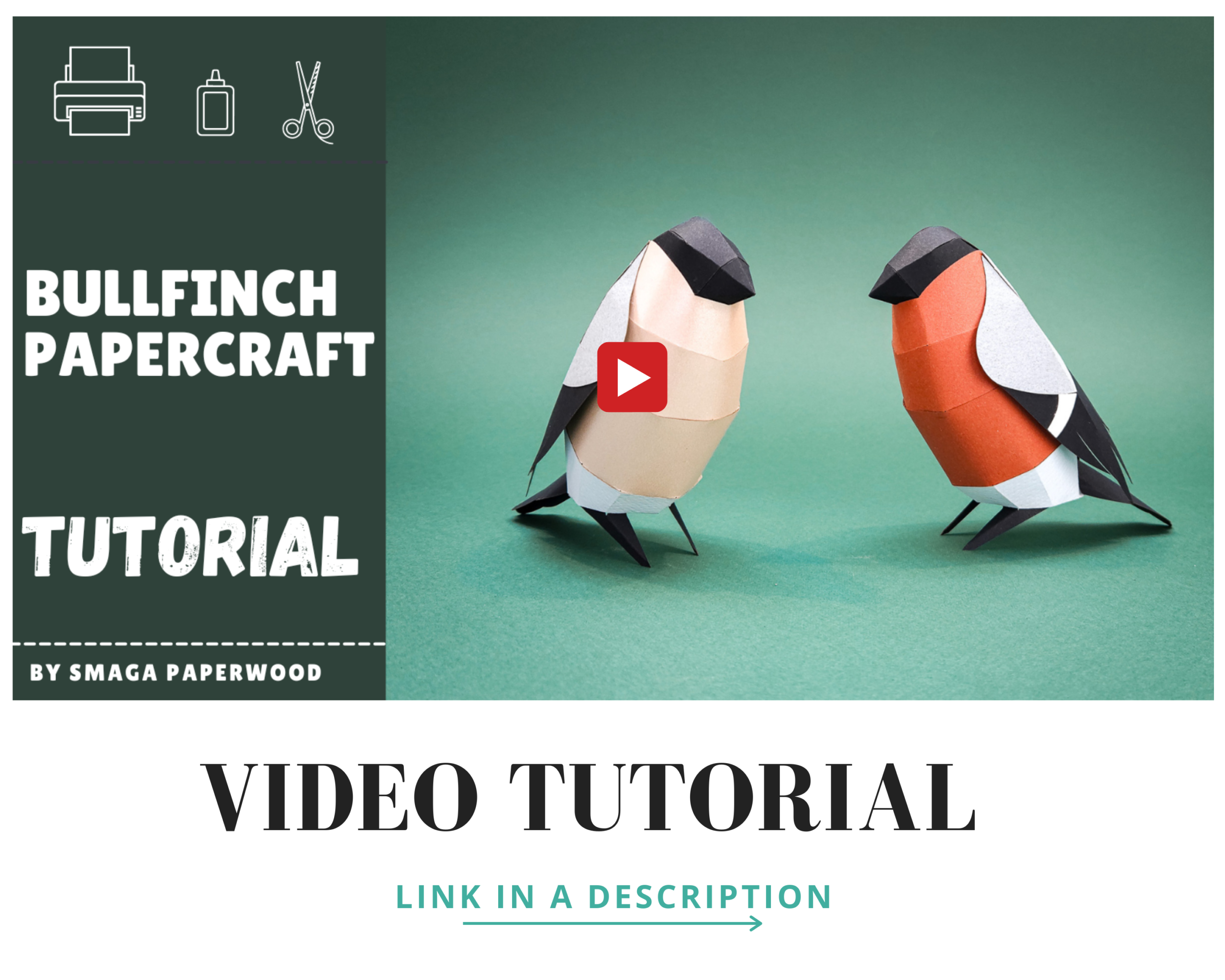 Paper Bird Craft: Printable Bullfinch PDF & SVG Files. - Image 5
