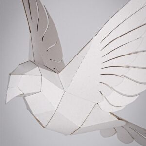 paper-dove-sculpture-printable-template-smaga-paperwood Close-up of the faceted folded wing of the paper dove sculpture